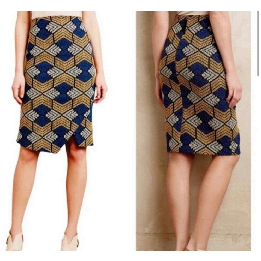 Maeve Kanara Anthropologie Geometric Print Tulip Hem Pencil Skirt size 0